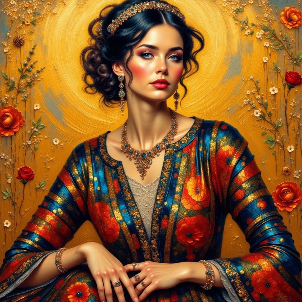 Luxurious Byzantine Woman in Opulent Oil Paint