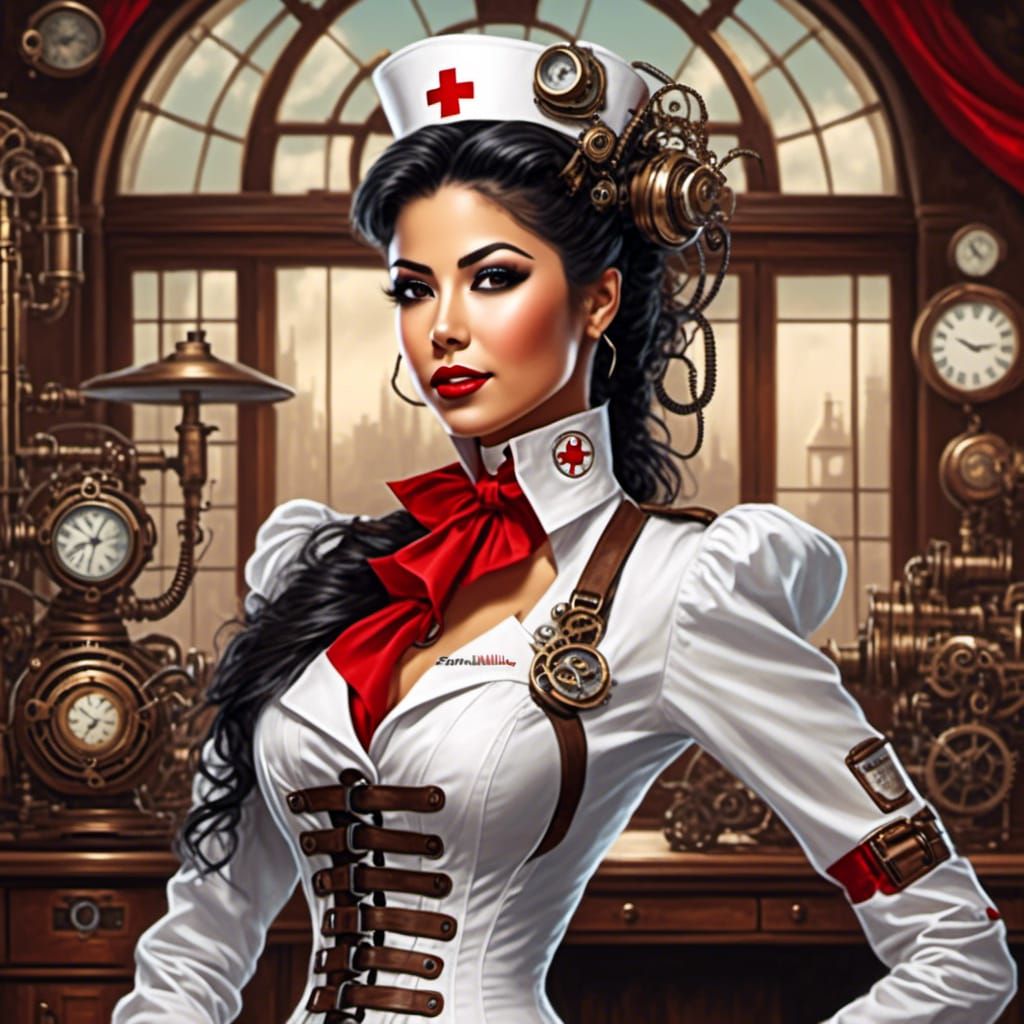 Steampunk Nurse in 19th Century Doctor's Office