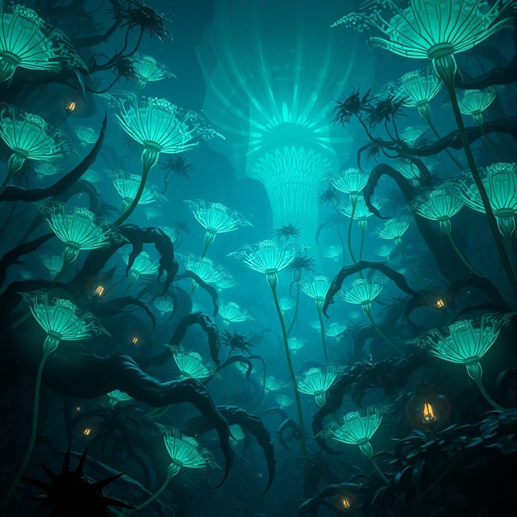 Bioluminescent Alien Jungle at Twilight