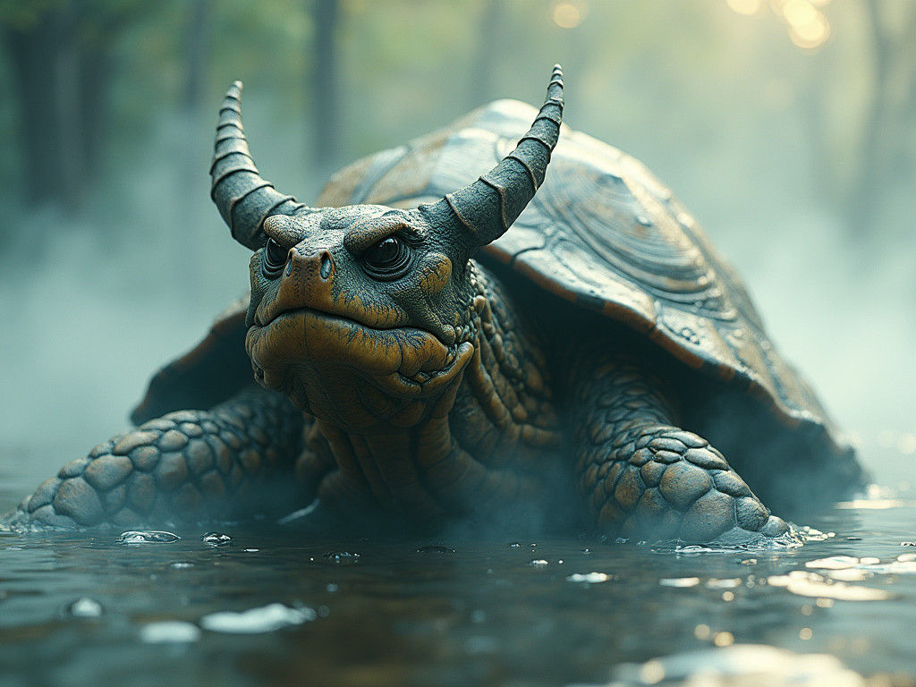 Majestic Dragon Turtle Emerges from Ancient Mist
