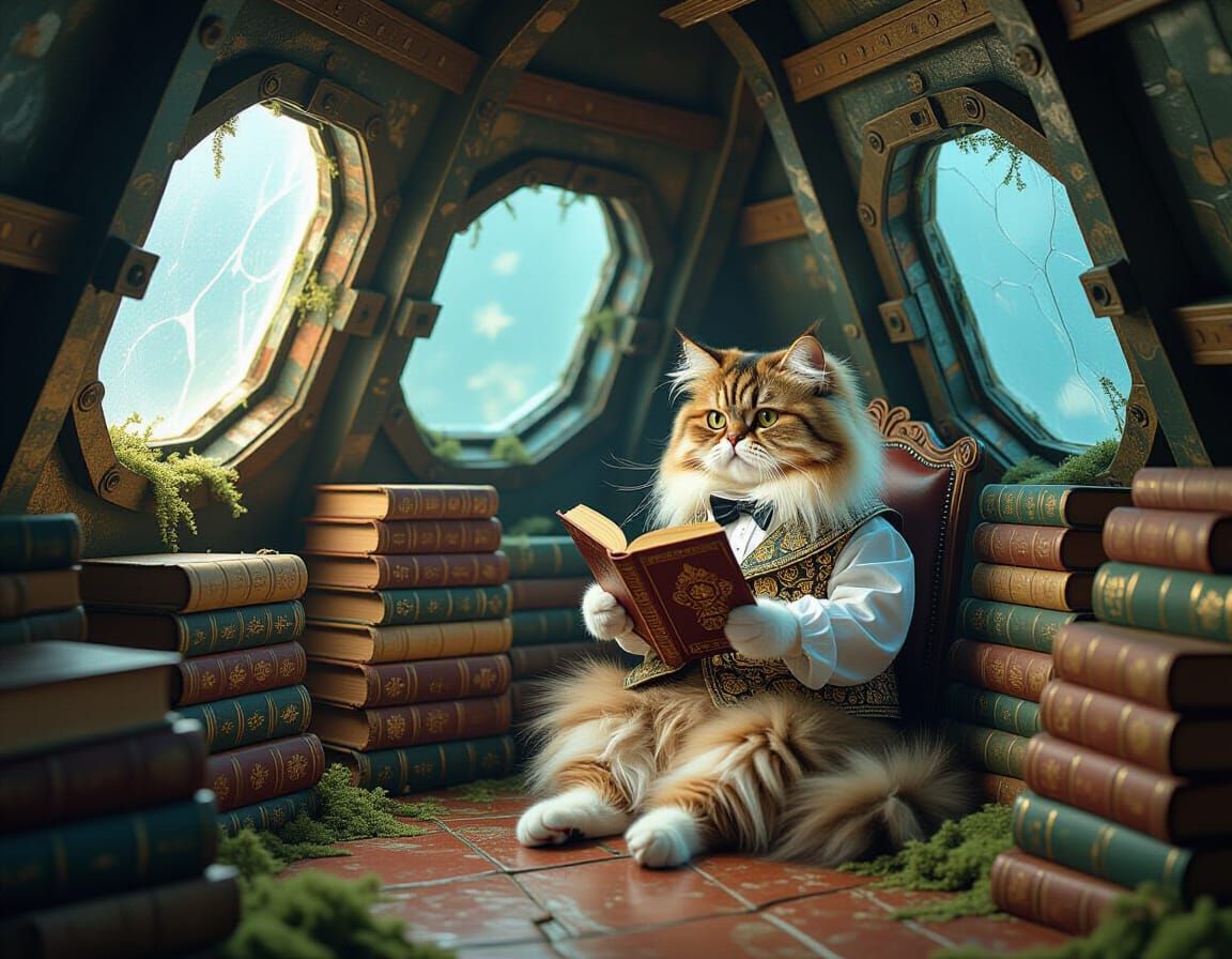 Scholarly Cat in Spaceship Double Exposure