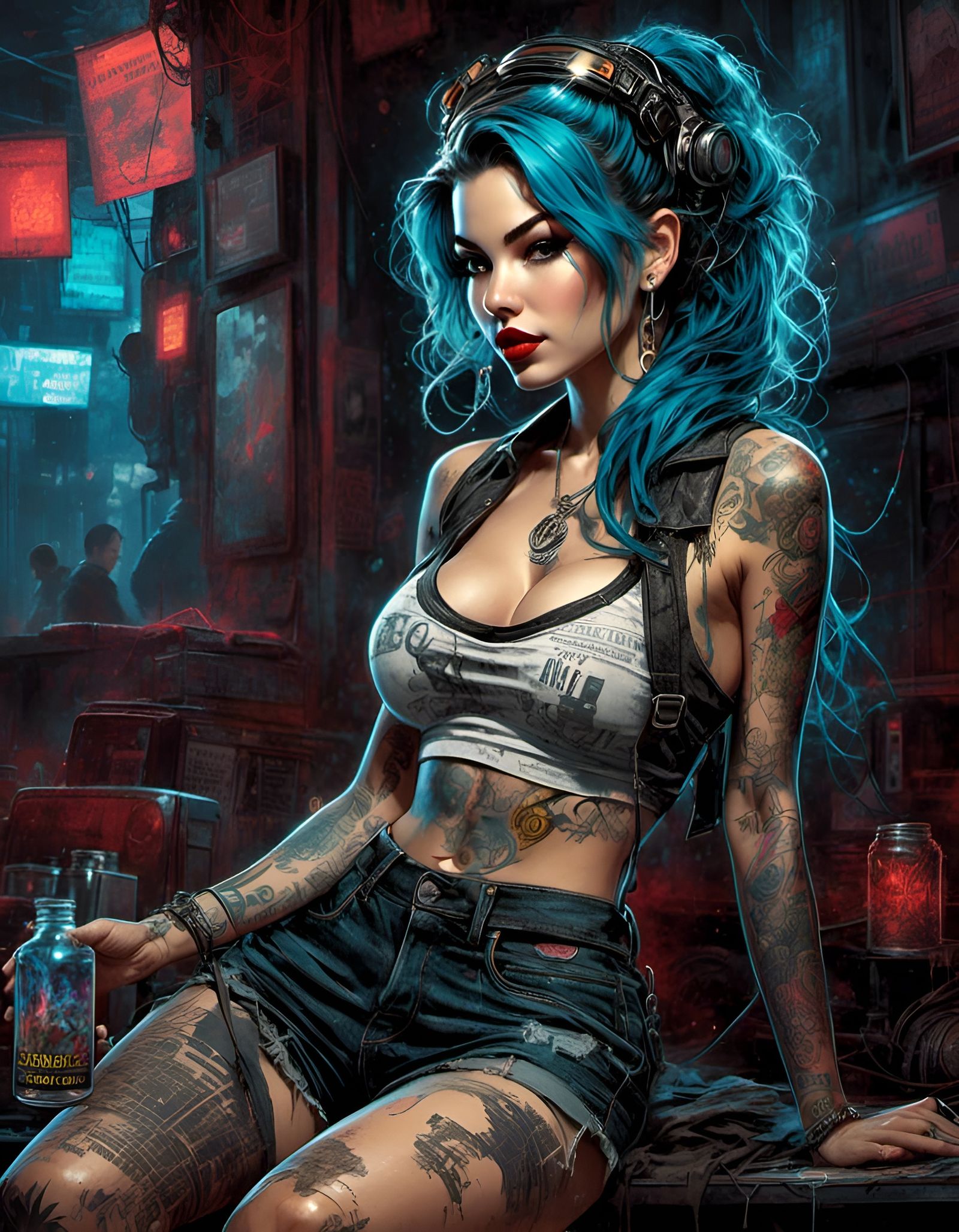 Retro Cyberpunk Pinup in Rockabilly Style