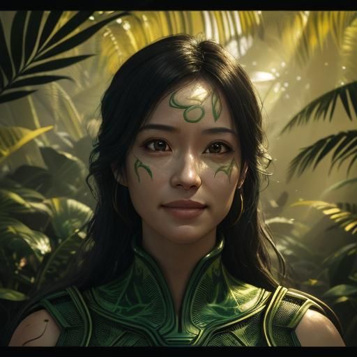 Woman in Sunny Jungle, Realistic 3D Art