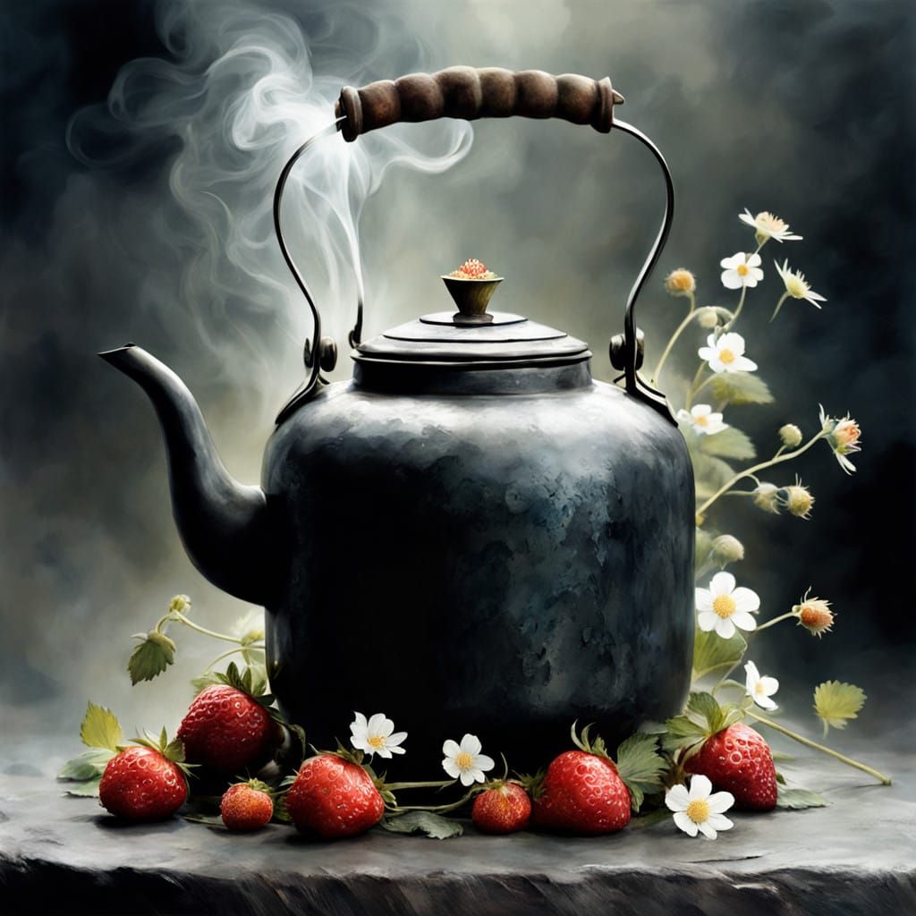 Whimsical Watercolor Still Life with Red Wild Strawberries a...