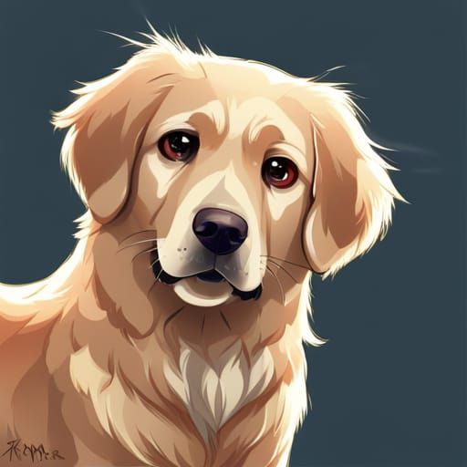 Golden Retriever with Brown Eyes in Anime Style