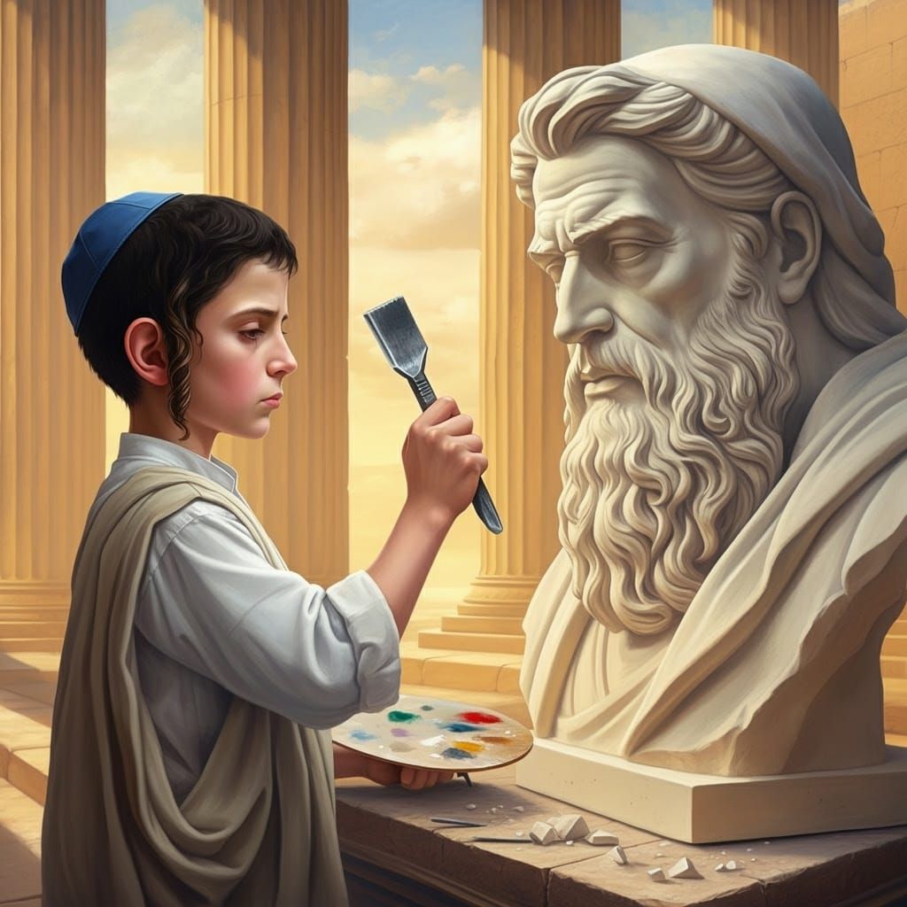 Classical Greek Sculptor Crafts Idealized Torah Scholar from...