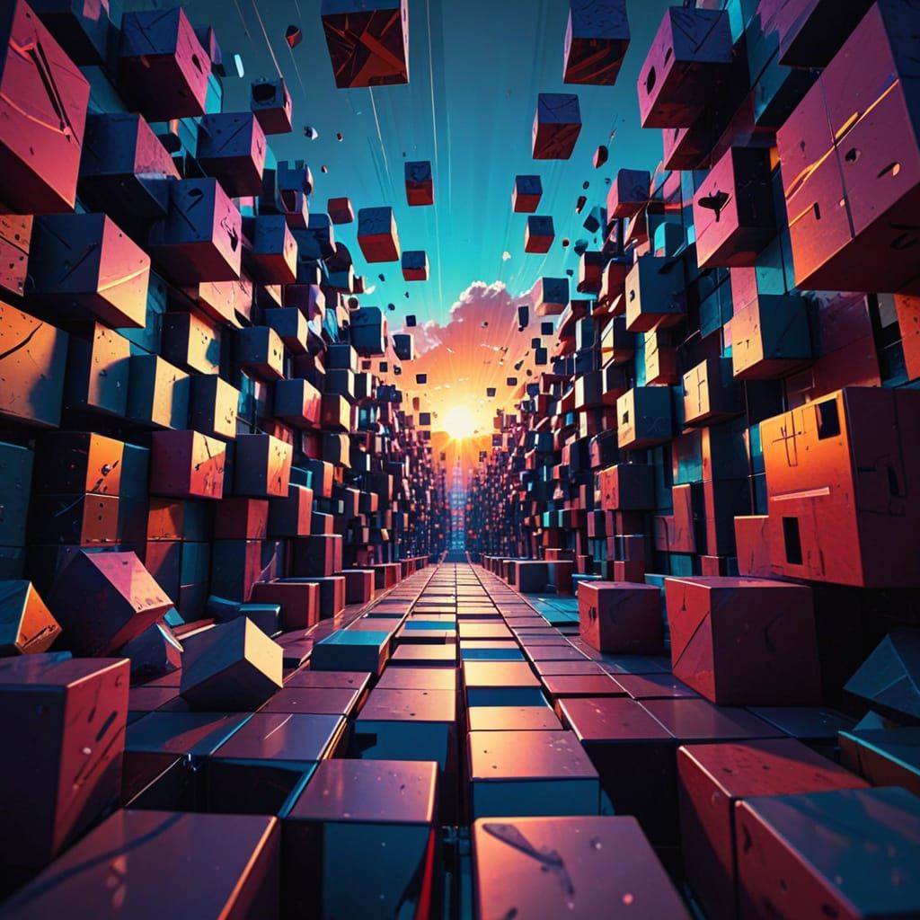 Geometric Cityscape in Vibrant Cubist Style