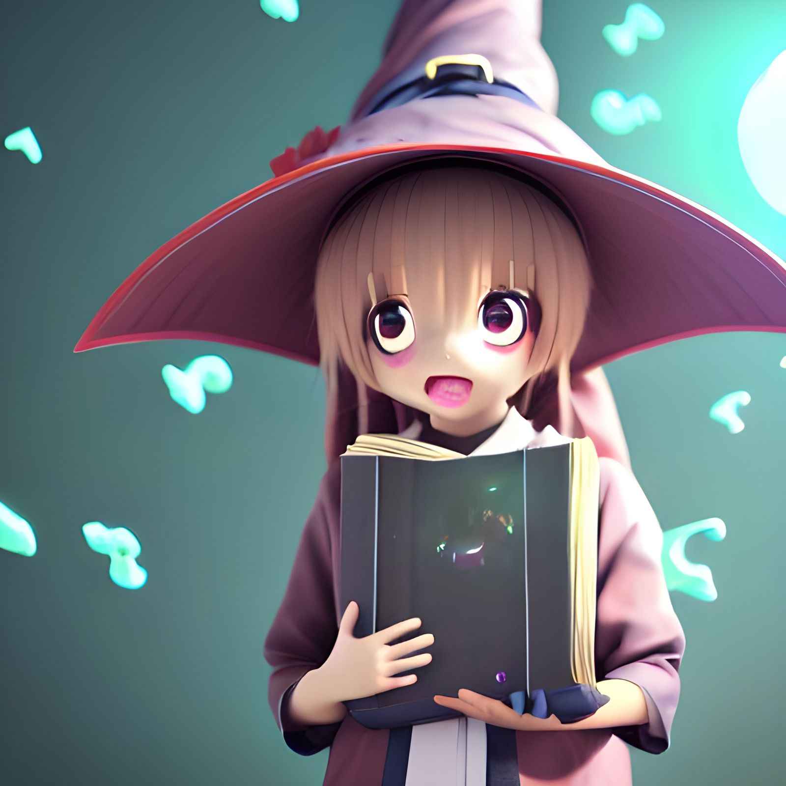 Adorable Anime Witch Librarian with Occultist Books