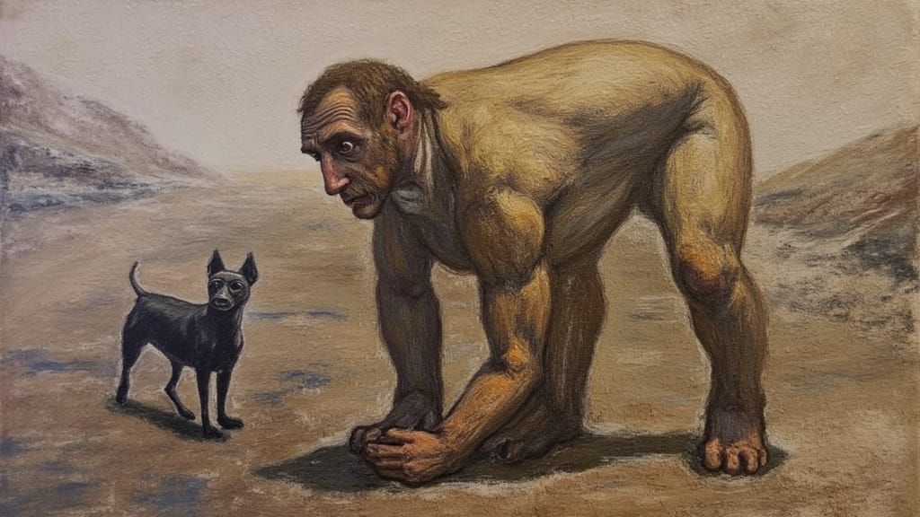 Man with Simian Features in Expressive Oil Painting