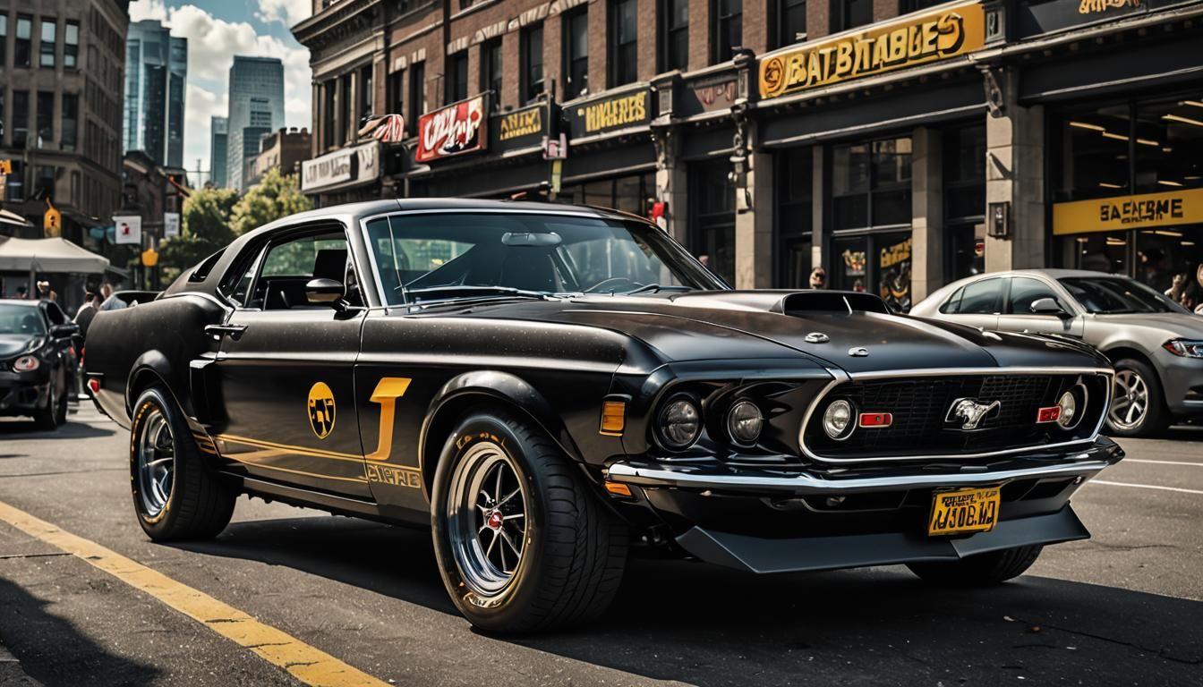 Batmobile Ford Mustang Boss 351 in Hip-Hop Art Style
