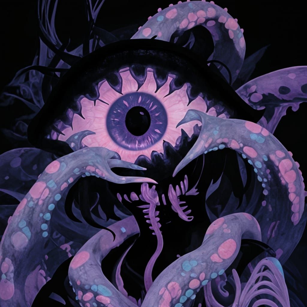 Surreal Eye Head with Tentacles in UV Colors