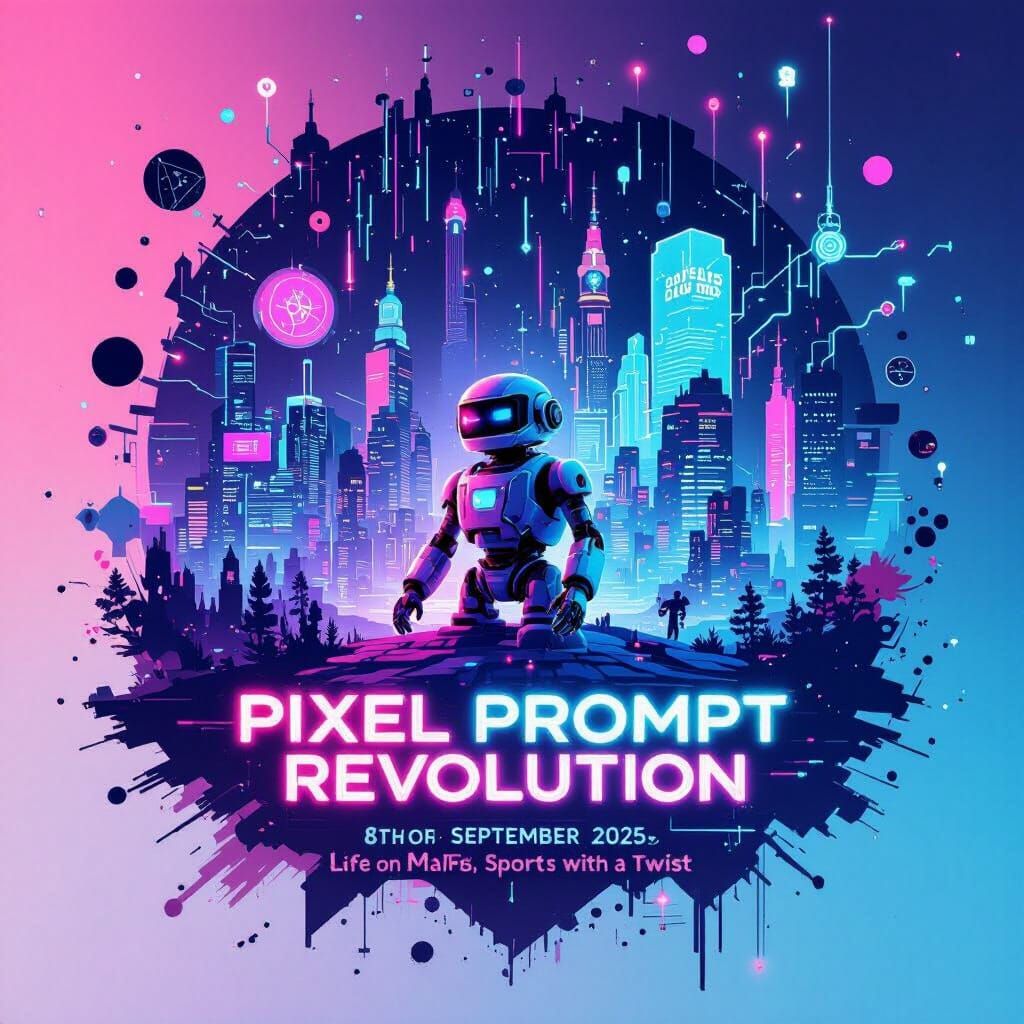 Futuristic Cityscape for 'Pixel Prompt Revolution 2025'