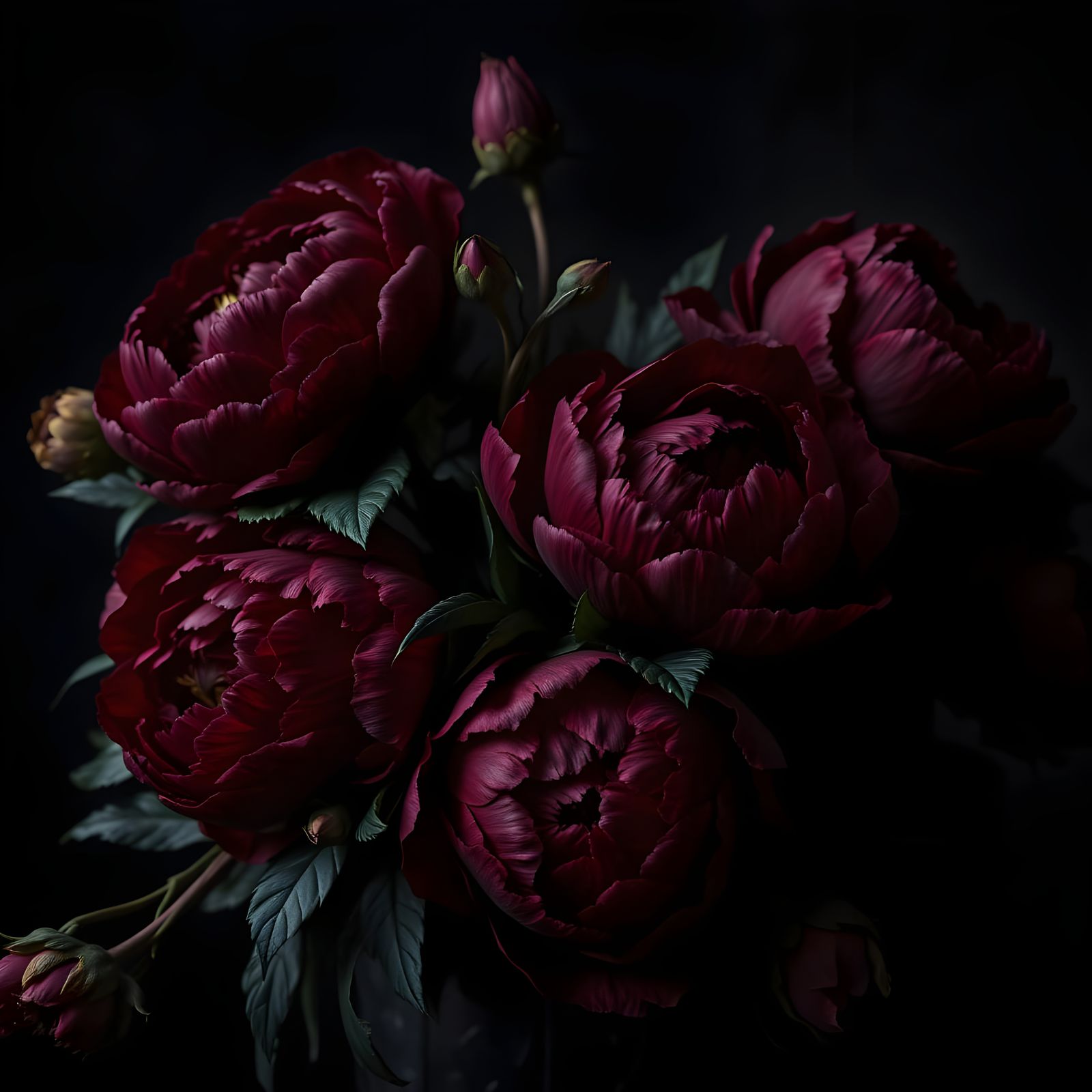 Ethereal Gothic Peonies in Deep, Velvety Hues