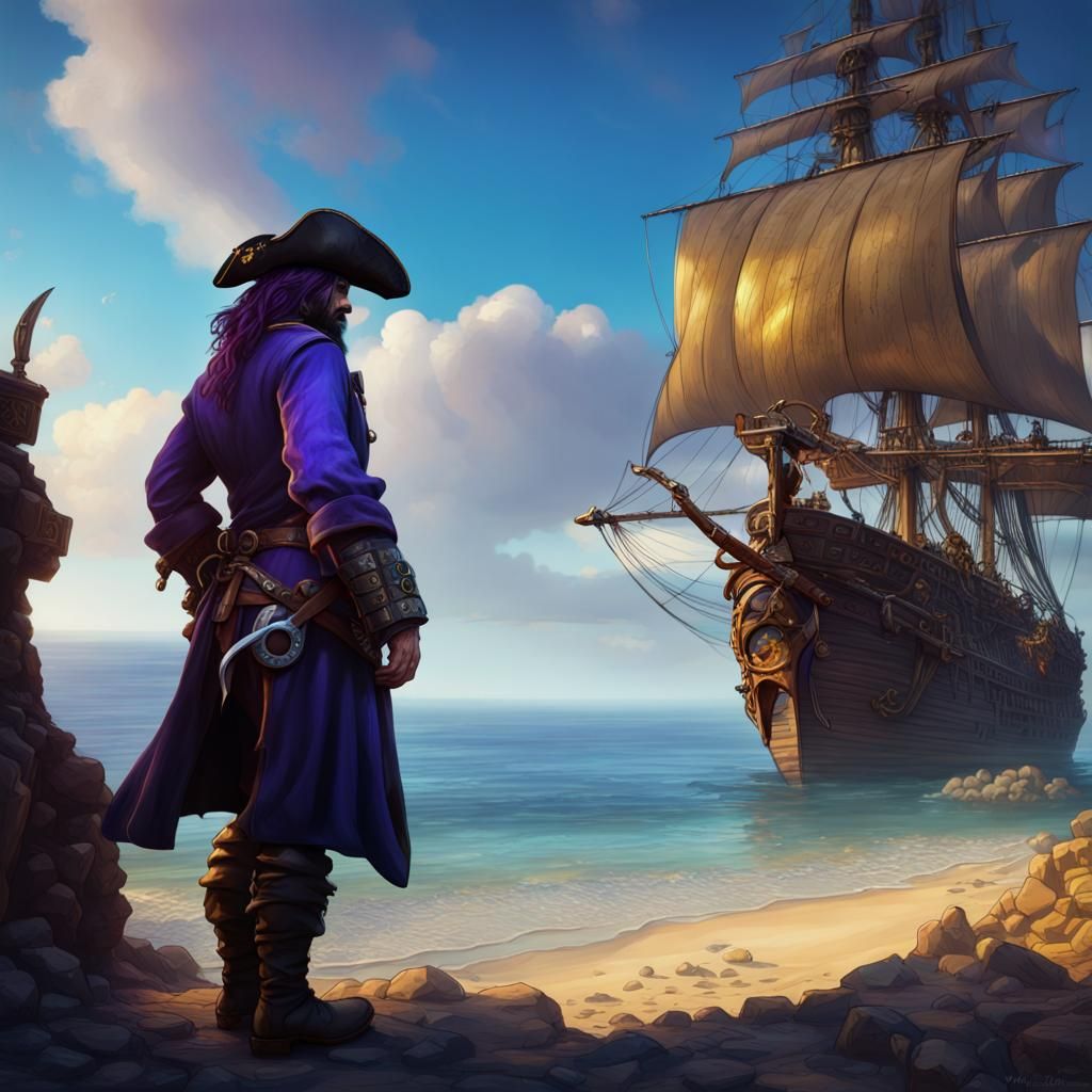 Pirate Gazing at Blue Sky: Dark Fantasy Art