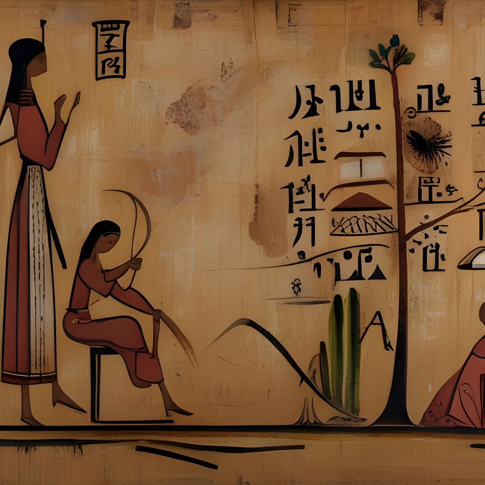 Ancient Egyptian Hieroglyphs on Papyrus Scroll