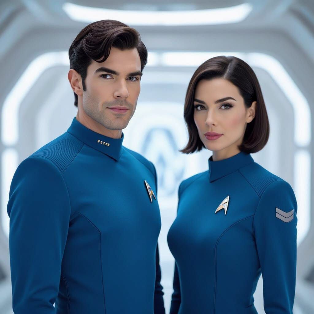 Spock and Romulan Officer in Starfleet Attire