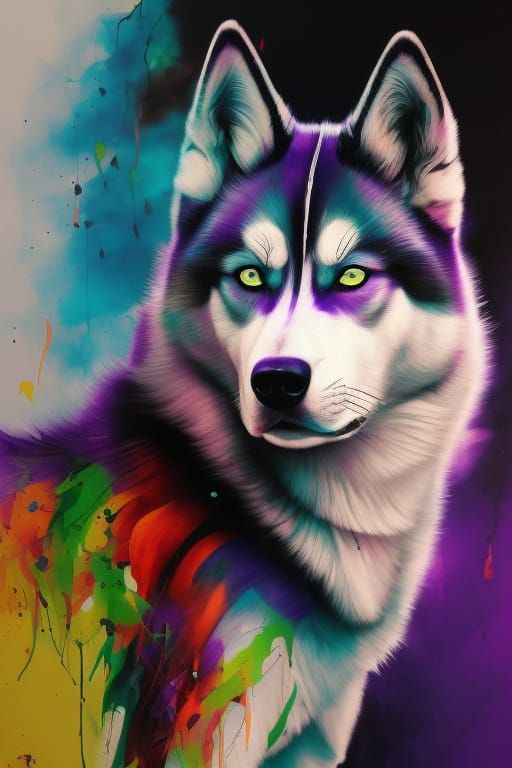 Colorful Ink Splash Husky in a Splash Art Style