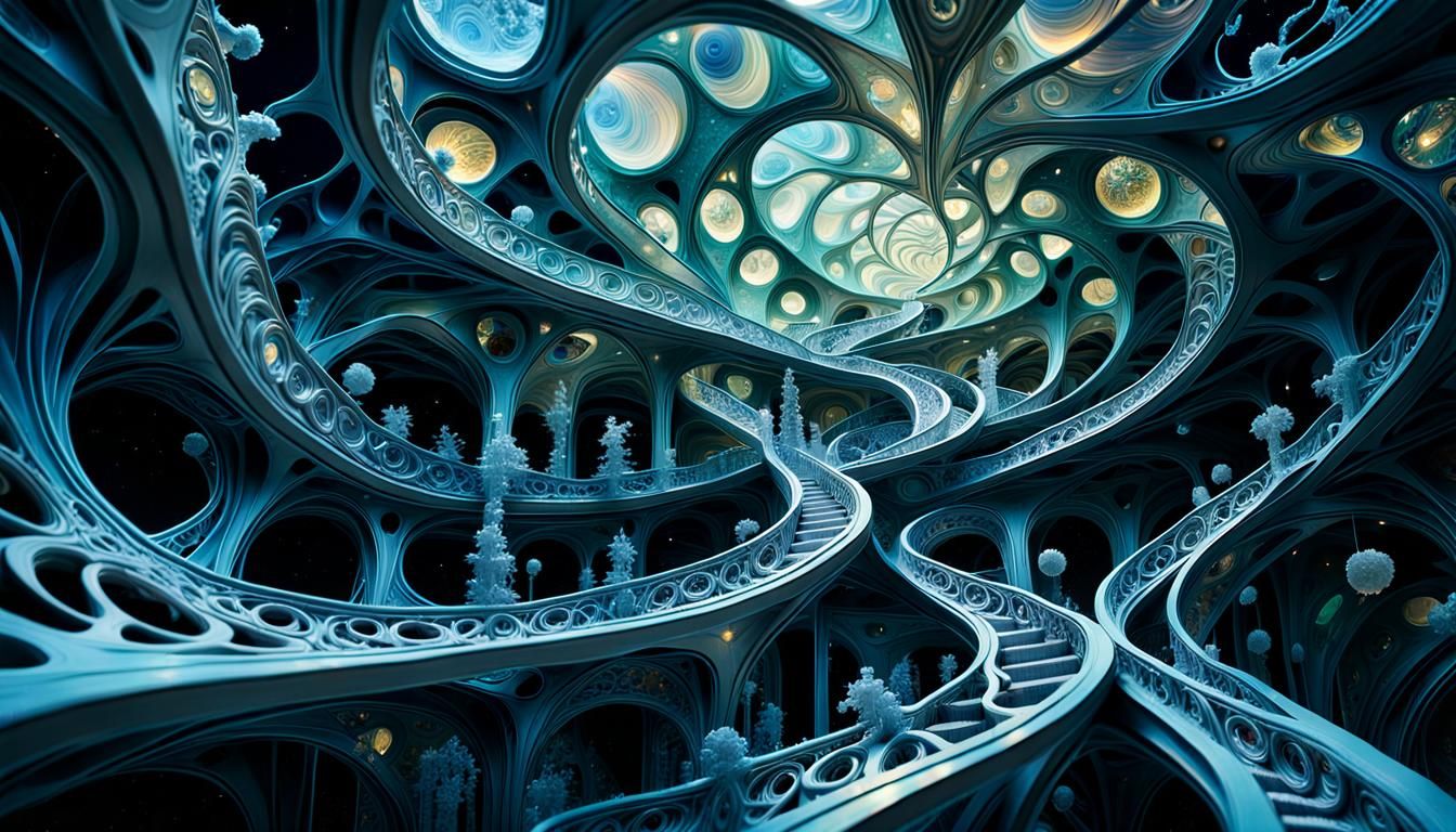 Dreamlike Bioluminescent Fractals Merge with Quantum Code