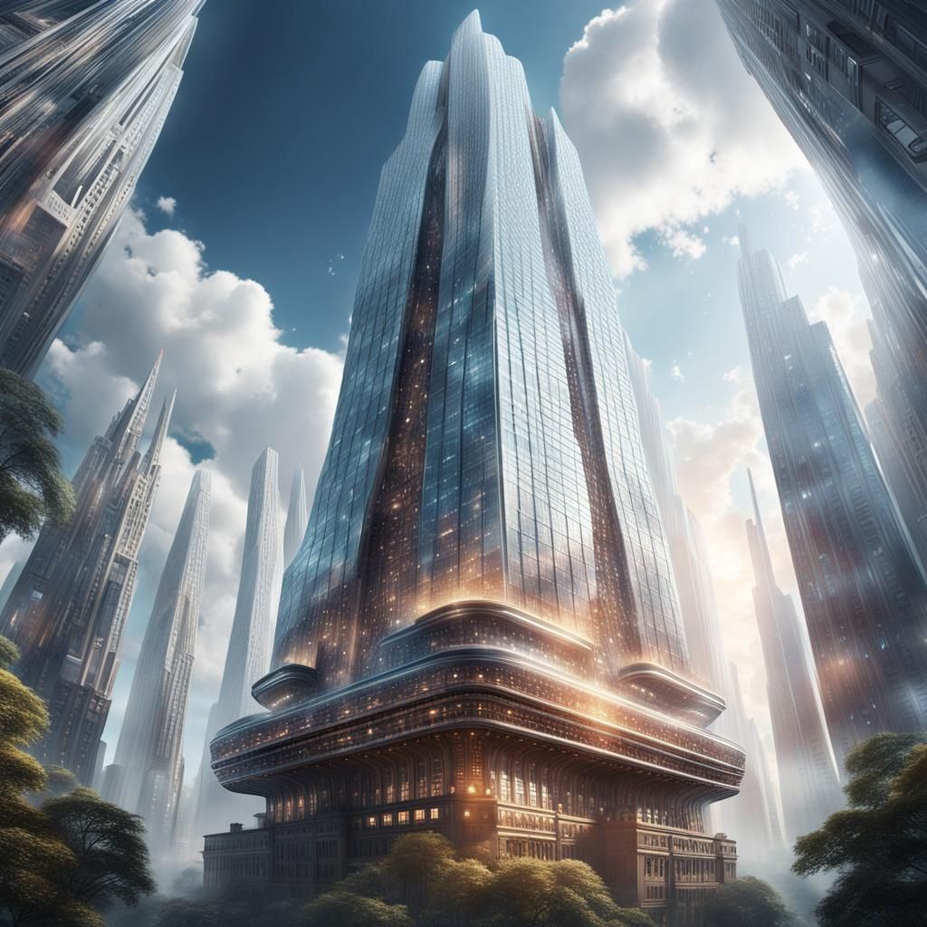 Futuristic Skyscraper in Holy Light: AI Art