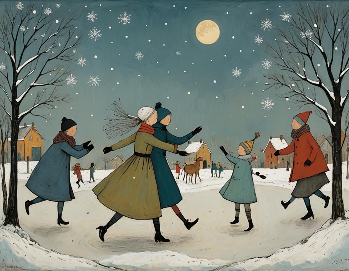 Winter Wonderland Scene in Whimsical Style