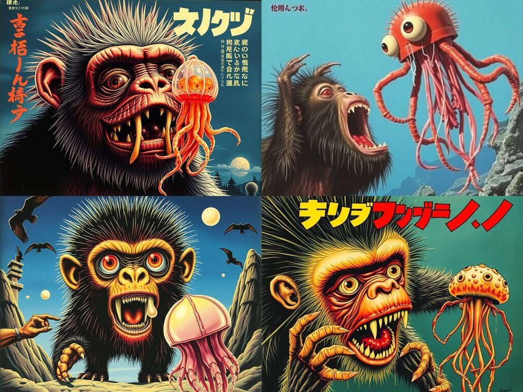 Grotesque Ebi Rah Homunculus in 1960s Japanese Horror Poster...