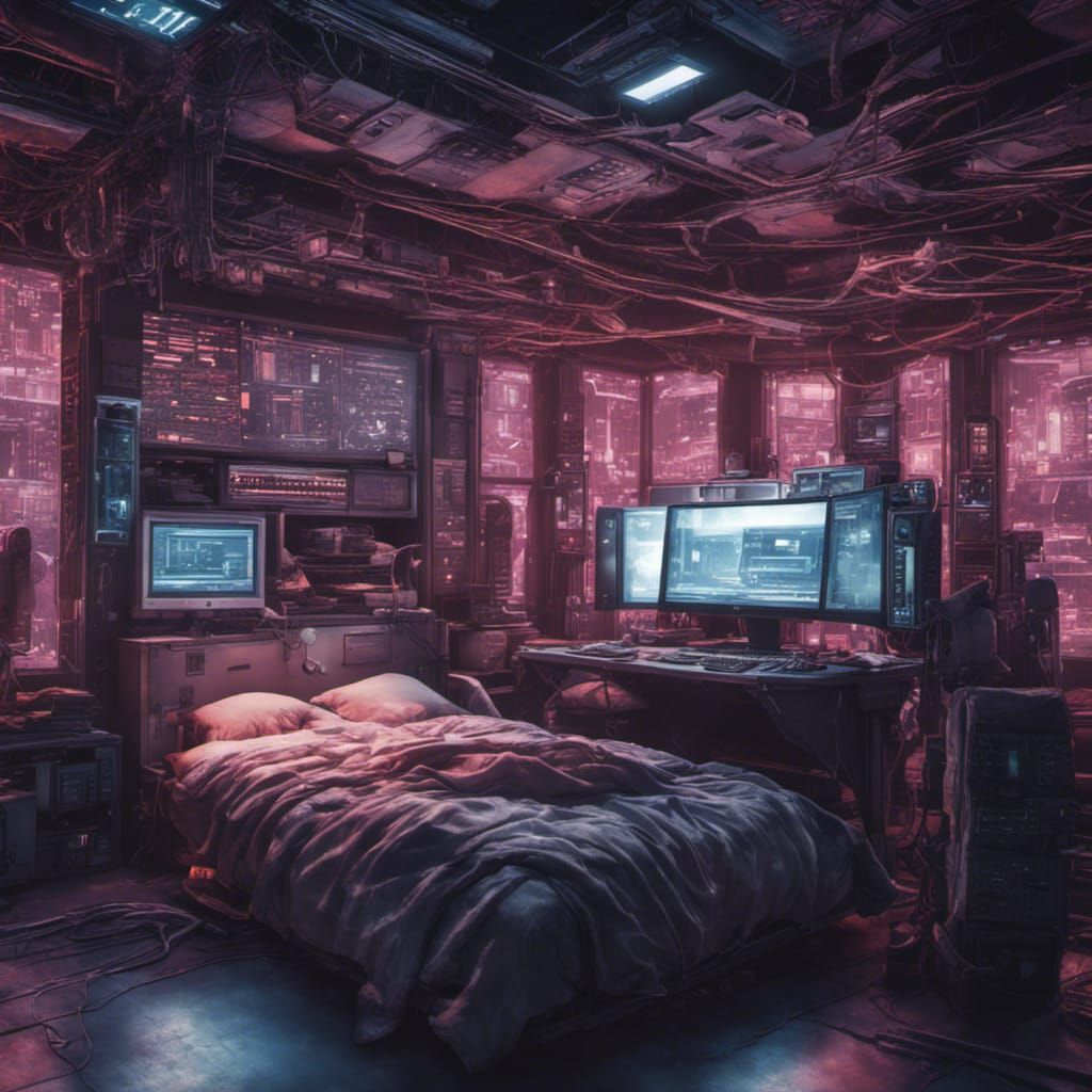 Cyberpunk Bedroom with Screens: Epic Cinematic Scene