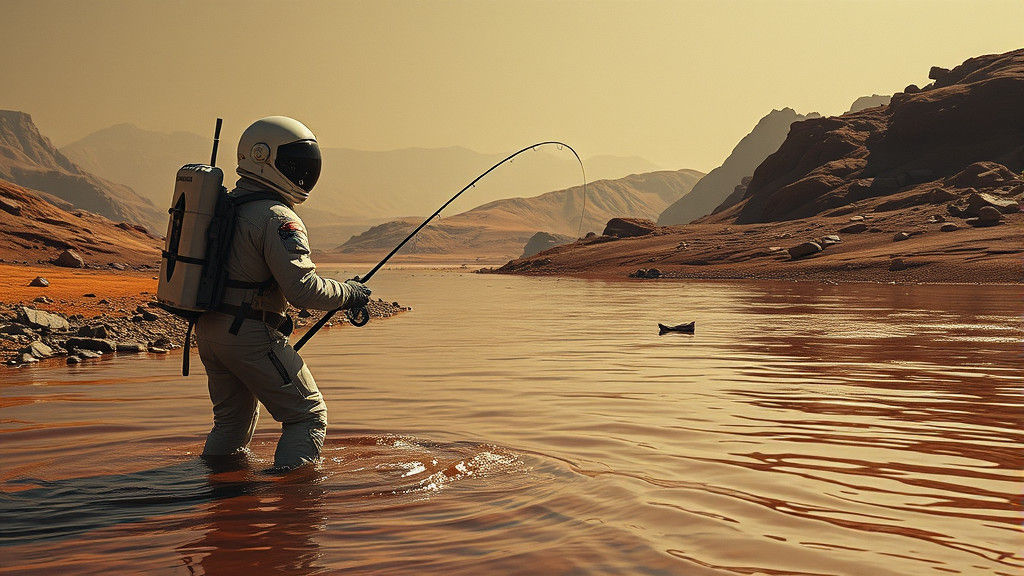 Astronaut fishing on Mars