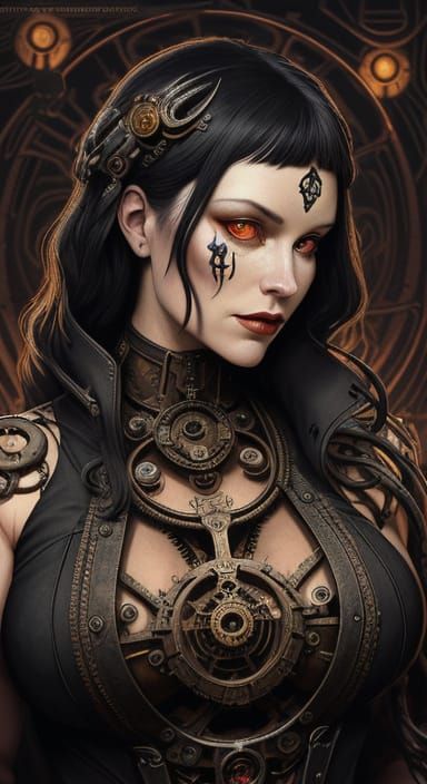 Betty Page Transformed into a Dark Art Nouveau Demon