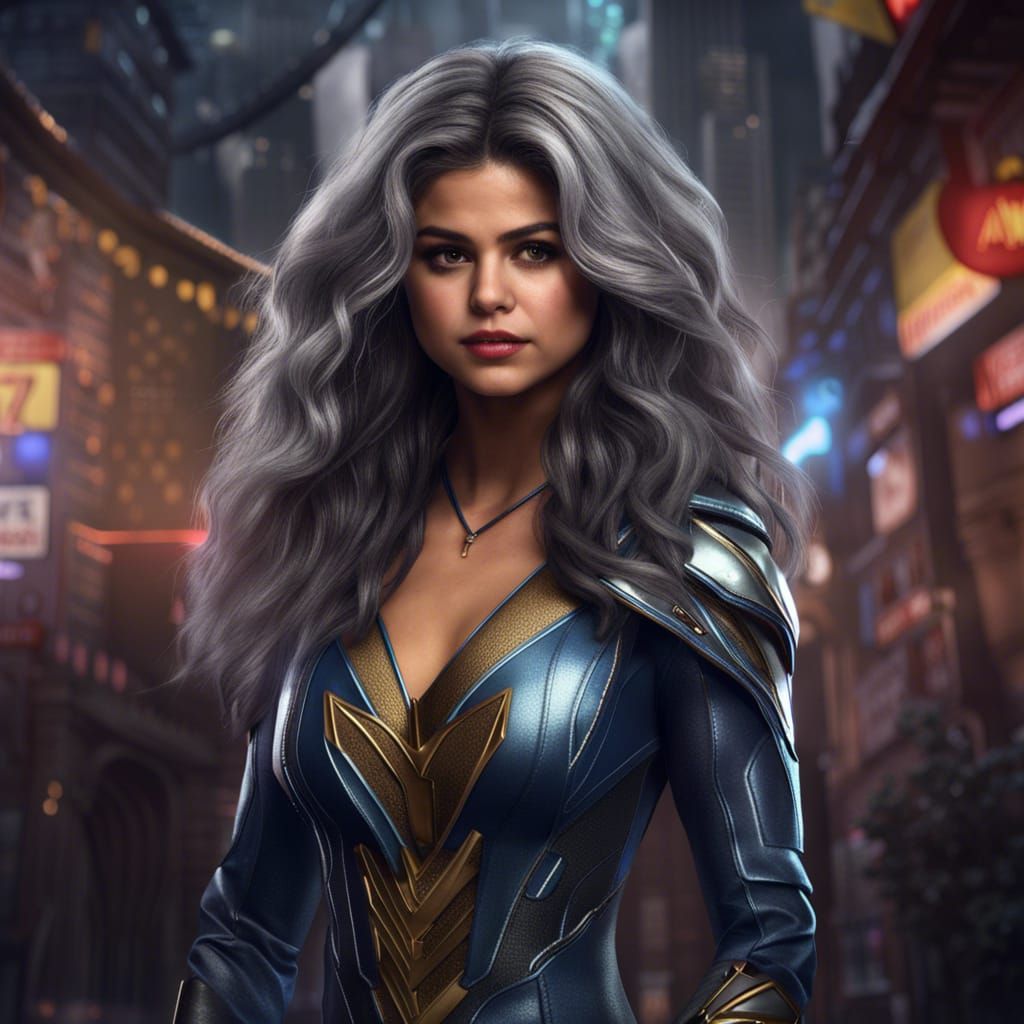 Beautiful 50 years old female superhero last vision