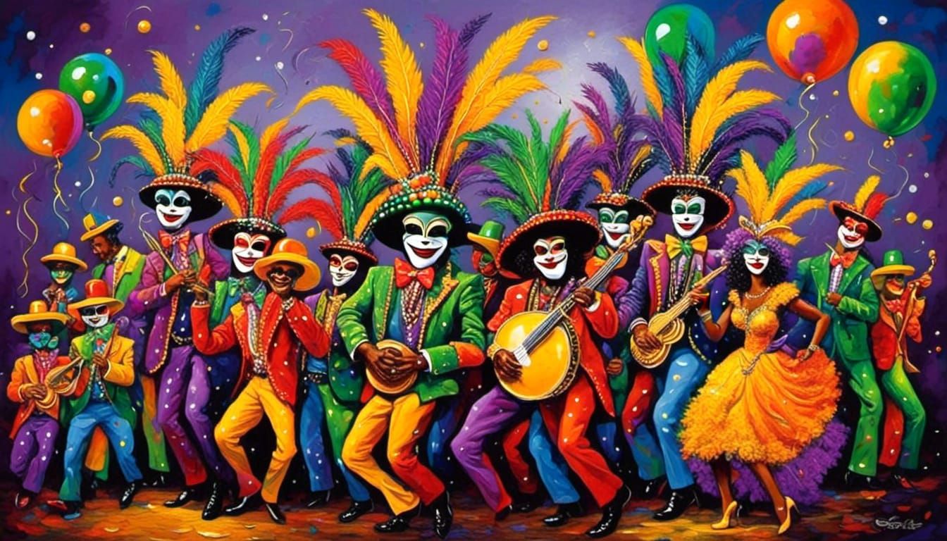 Epic Mardi Gras Zydeco in Impasto Style