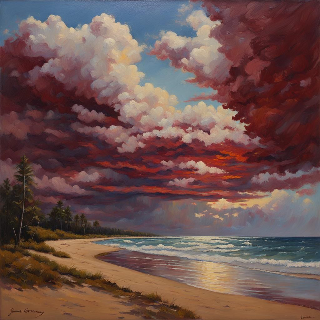 Maroon Clouds as Oil Painting