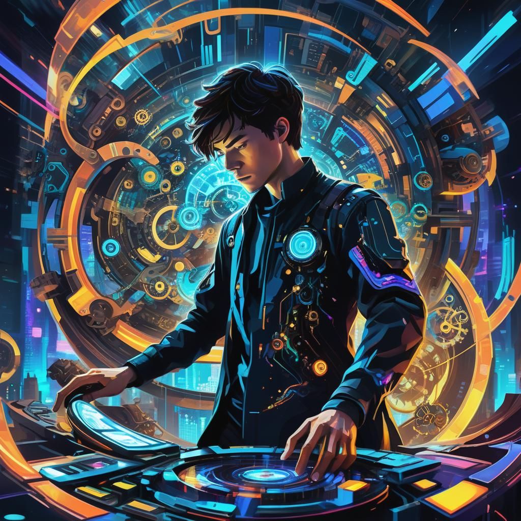 Sci-Fi Time Traveler in Cyberpunk Style