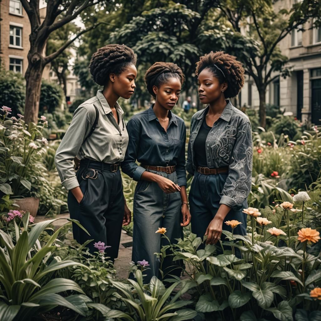 Black Women Helping Each Other in Urban Garden