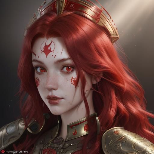 Ruby Crowned Girl in Armor: Hyperdetailed Portrait
