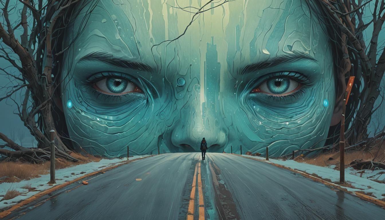 Ethereal Woman with Piercing Eyes in Digital Art