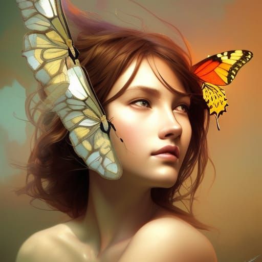Butterfly Woman Portrait in Dynamic Lighting