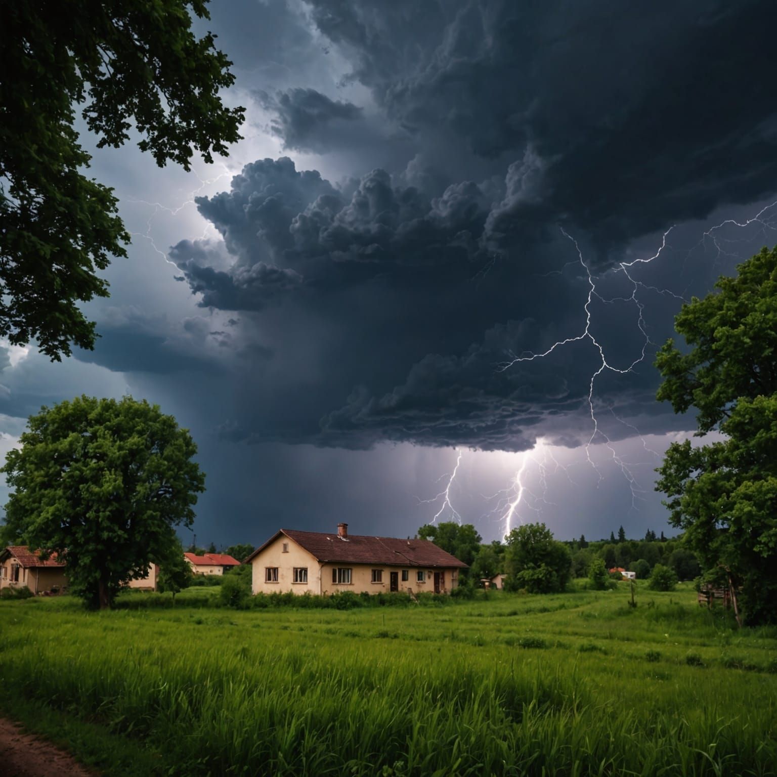 Dramatic Summer Thunderstorm Over Rural Landscape