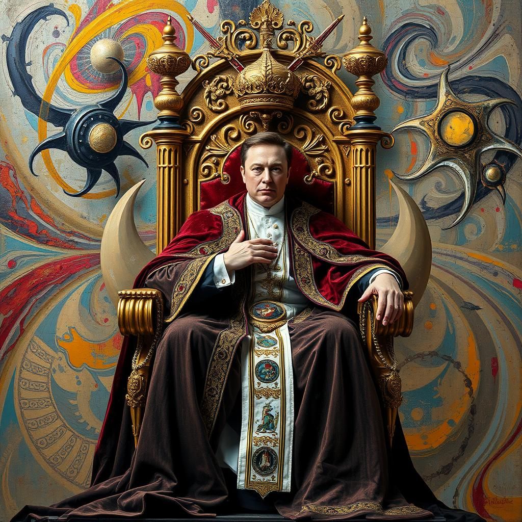 Emperor Elon Musk on Baroque Throne as Impasto Painting