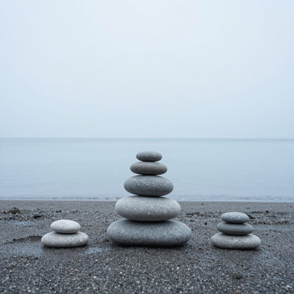 Stacked Stones on Serene Beach