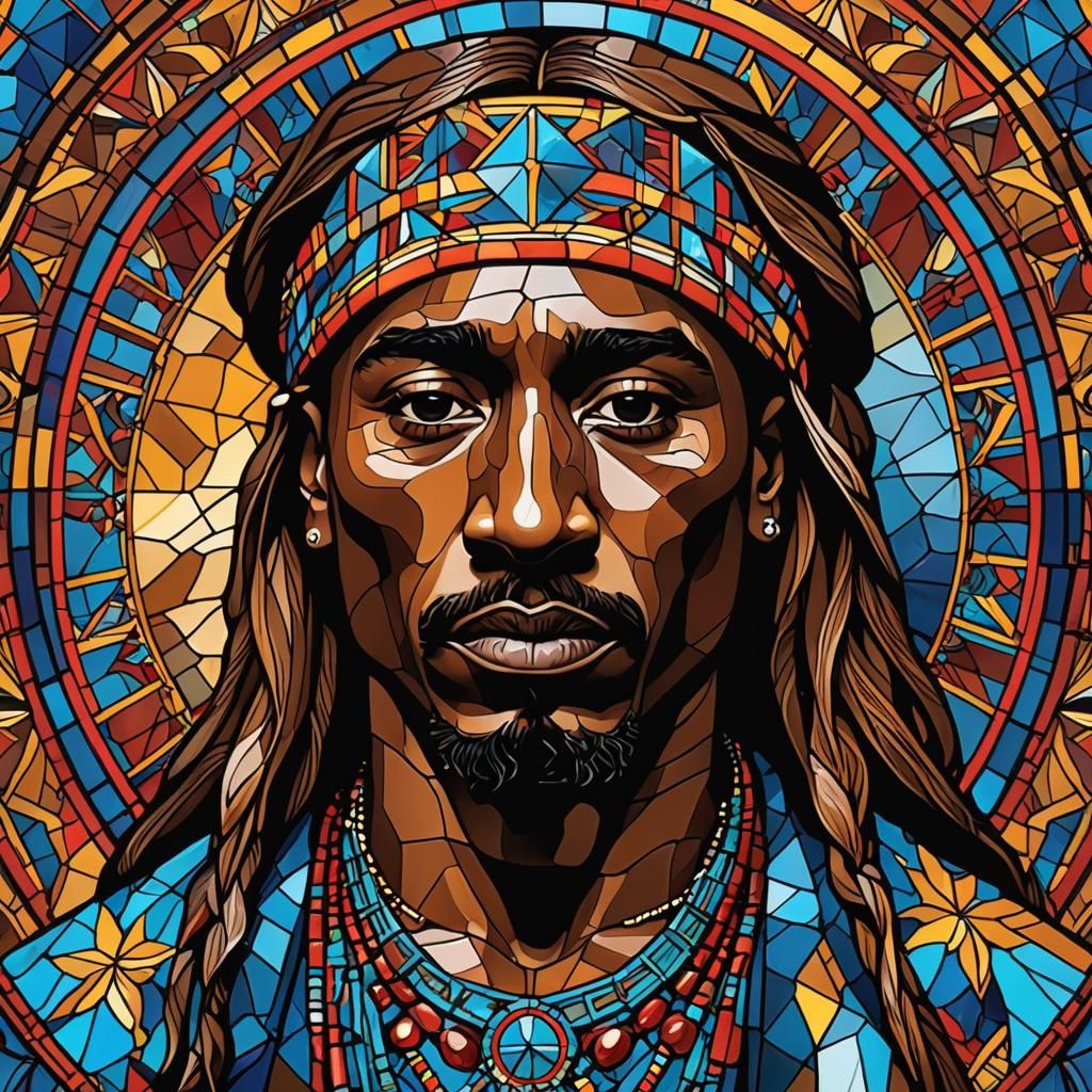 Tupac Shakur Native American Stained Glass Art