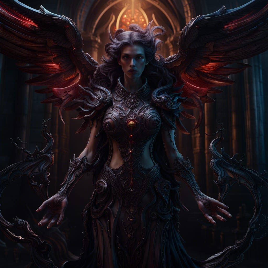 Dark Angel Offering Soul: Detailed Matte Painting