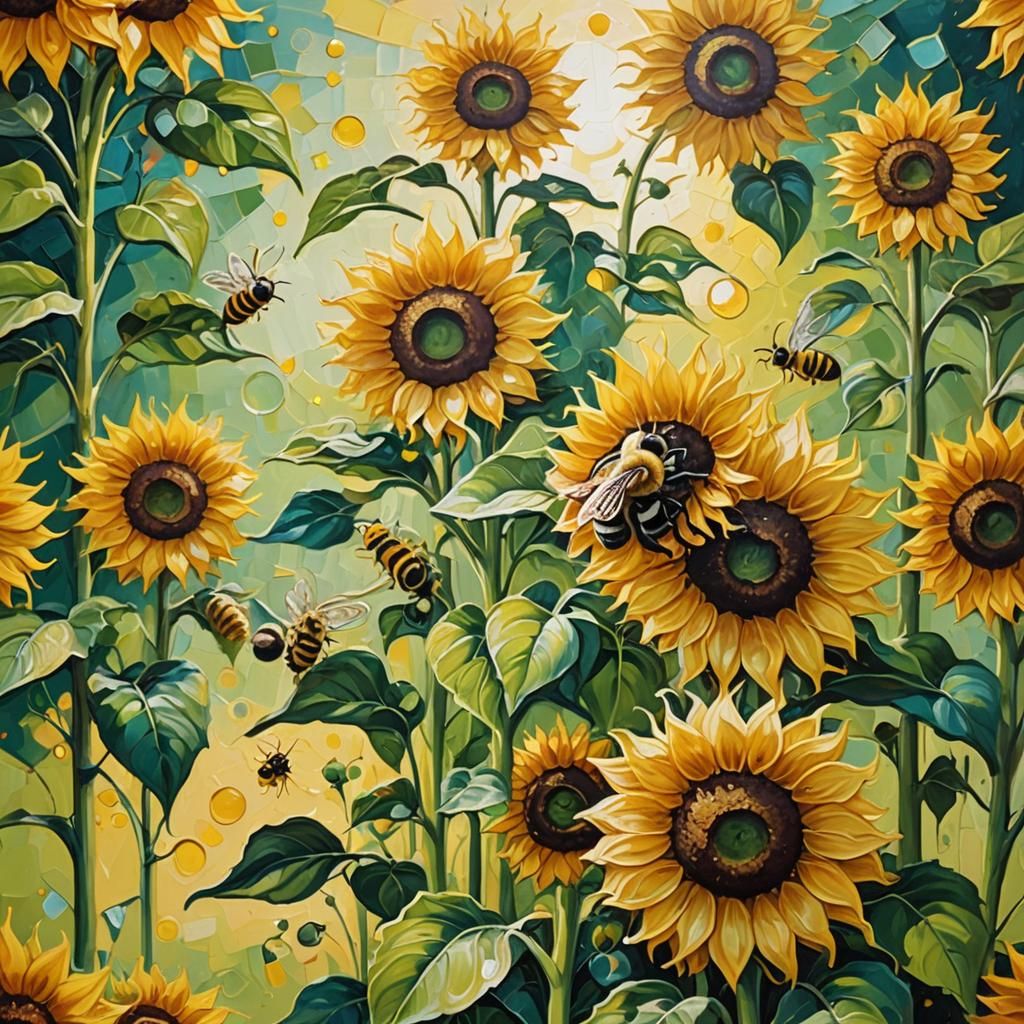 Sunflower and Lemon Oil Painting with Bee
