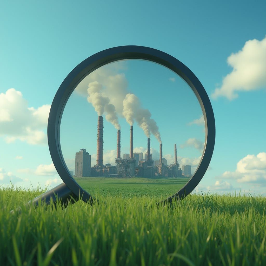 Magnifying Glass Reveals Futuristic Industrial City