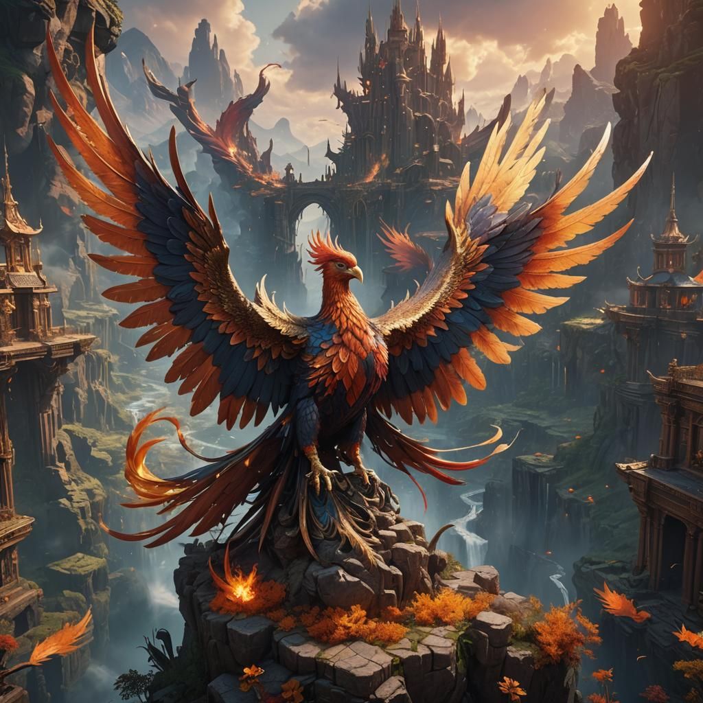 Fantasy Phoenix with Two Wings, Digital Art