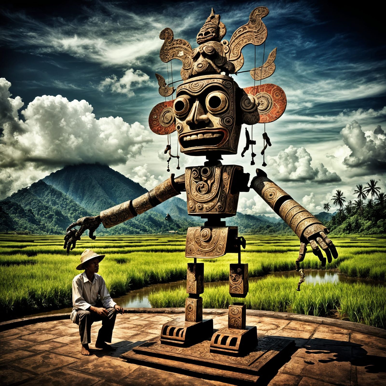 Surreal Wayang Puppet in Eerie Indonesian Landscape