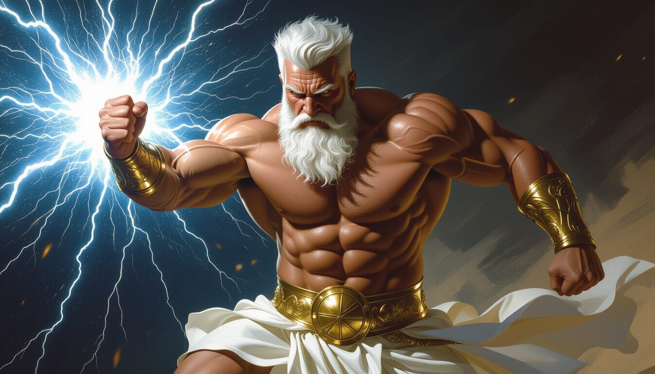 Zeus, God of Thunder, Unleashing Power in Baroque Style