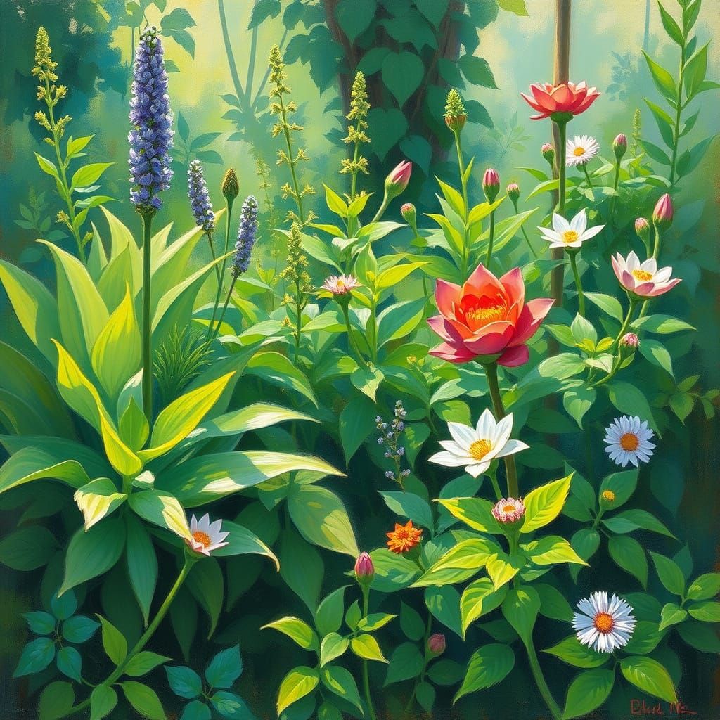 Lush Green Foliage in Impressionistic Style