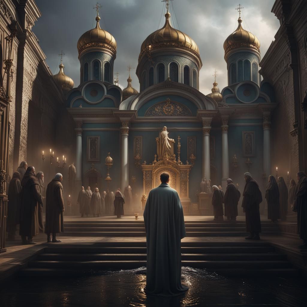 Baptism of Russian Man: Detailed Matte Painting