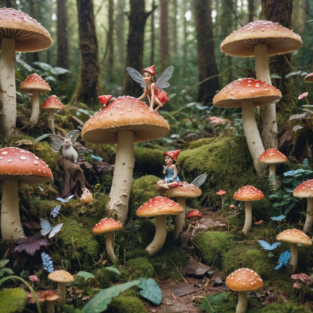 Fairies in a Magical Toadstool Forest
