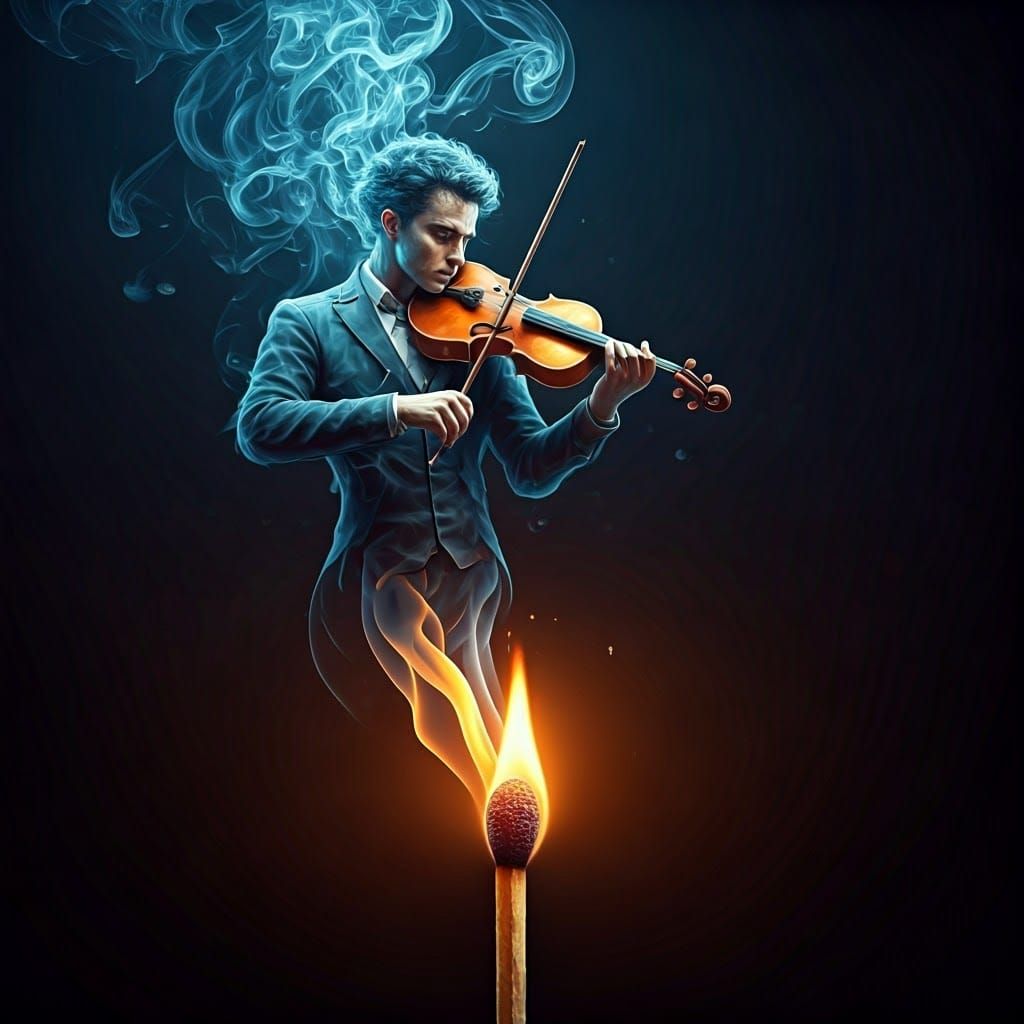 Ethereal Smoke Violinist Rising from Matchstick